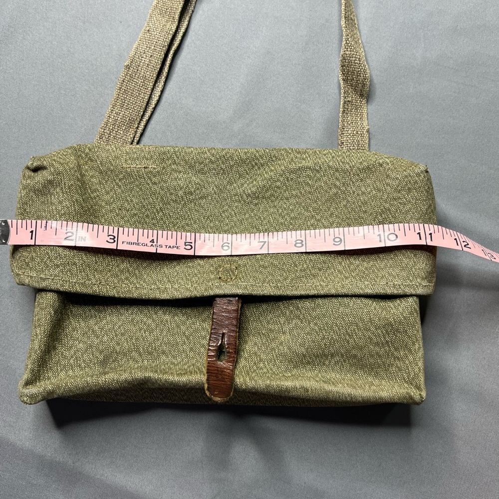 Vintage Swiss Army Canvas Pepper Salt Pack Military Green Bag Leather Detail - Picture 11 of 13